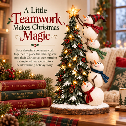 ⛄ Lighted Snowmen Christmas Tree Figurine – 4 Snowmen, Glowing Star & Remote Control