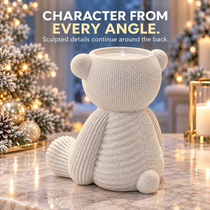 🐻White Glitter Teddy Bear 3-Wick Candle Holder – Cozy Christmas Tabletop Décor🎄