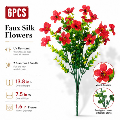 🌸 6PCS Faux Silk Flowers 🌿 Instantly Upgrade Your Space | UV Resistant Home Decor ✨