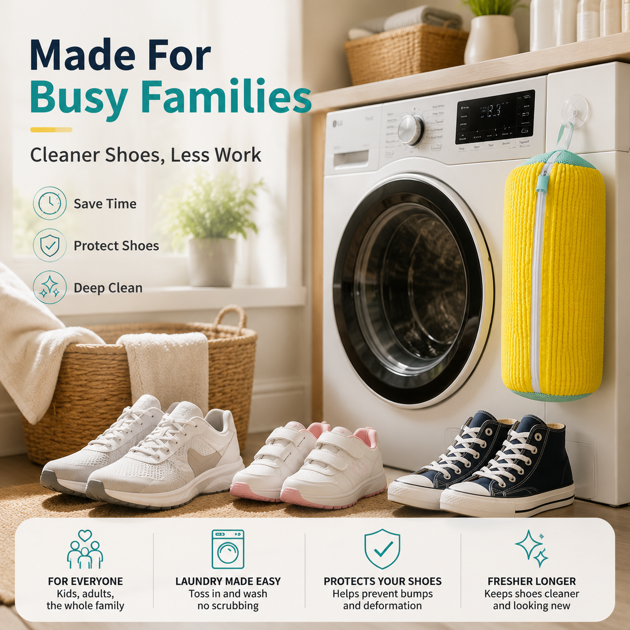 👟 Shoe Washing Bag – Reusable Sneaker Laundry Bag With Soft Cleaning Fibers
