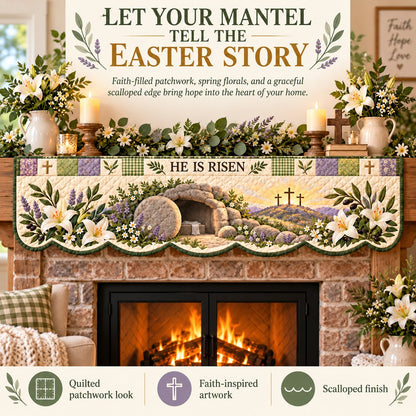 ✝️ 50% OFF Easter Faith Mantel Scarf – Christian Patchwork Fireplace Décor 🌷