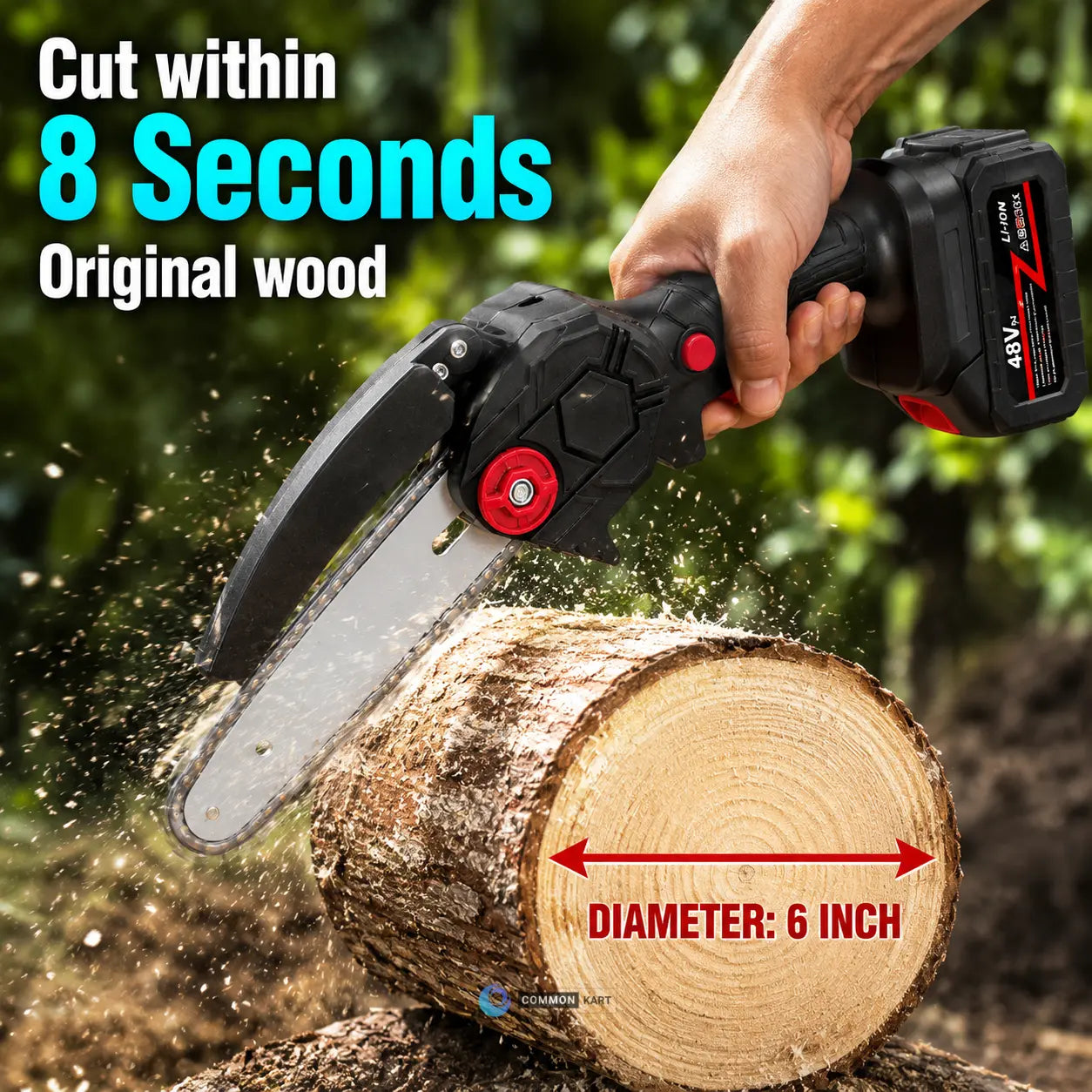 🔥Cordless Mini Chainsaw – Fast One-Hand Cutting for Yard & Garden