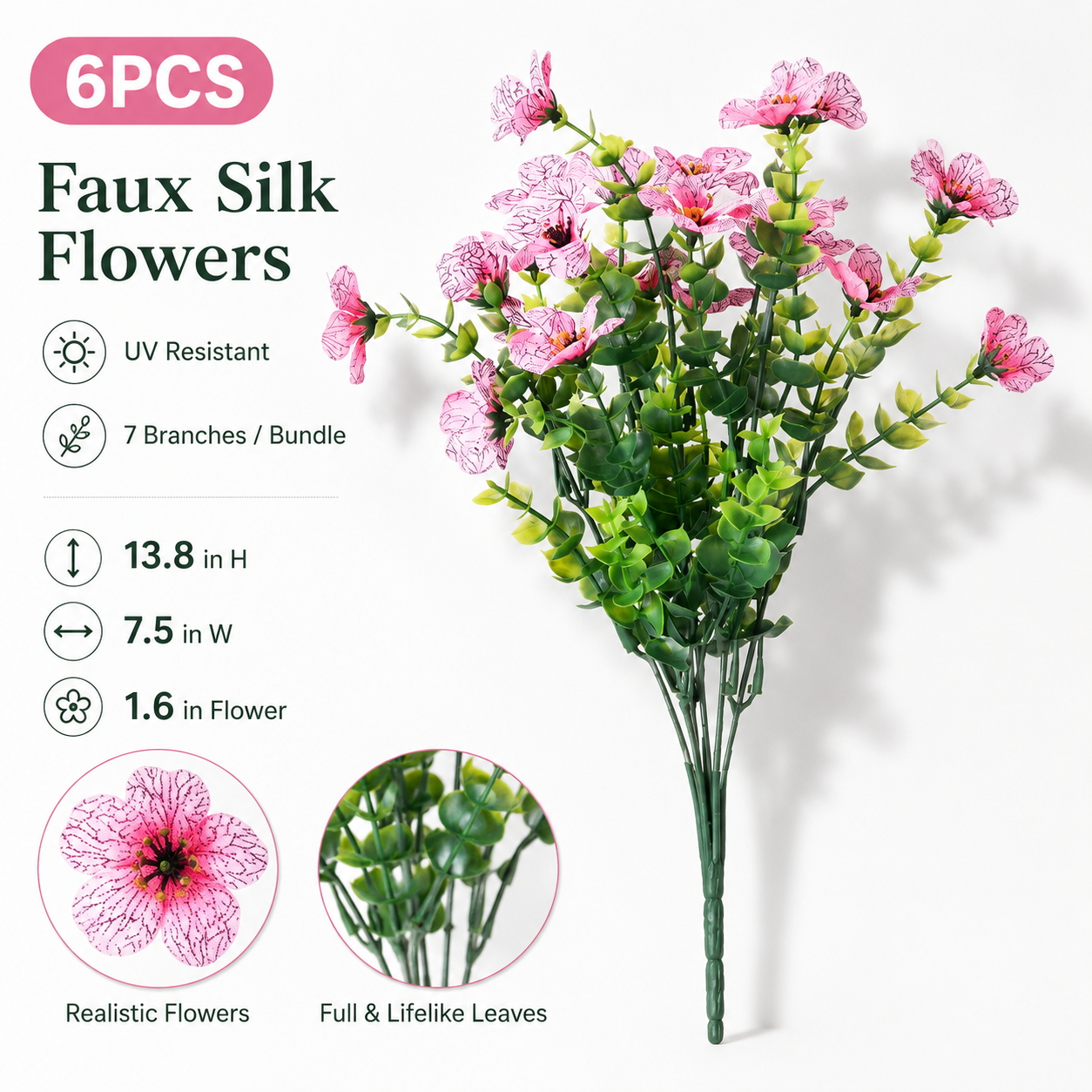 🌸 6PCS Faux Silk Flowers 🌿 Instantly Upgrade Your Space | UV Resistant Home Decor ✨