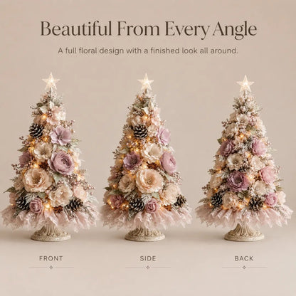🌸 Pre-Decorated Blush Floral Tabletop Christmas Tree – Cordless Romantic Holiday Decor ✨