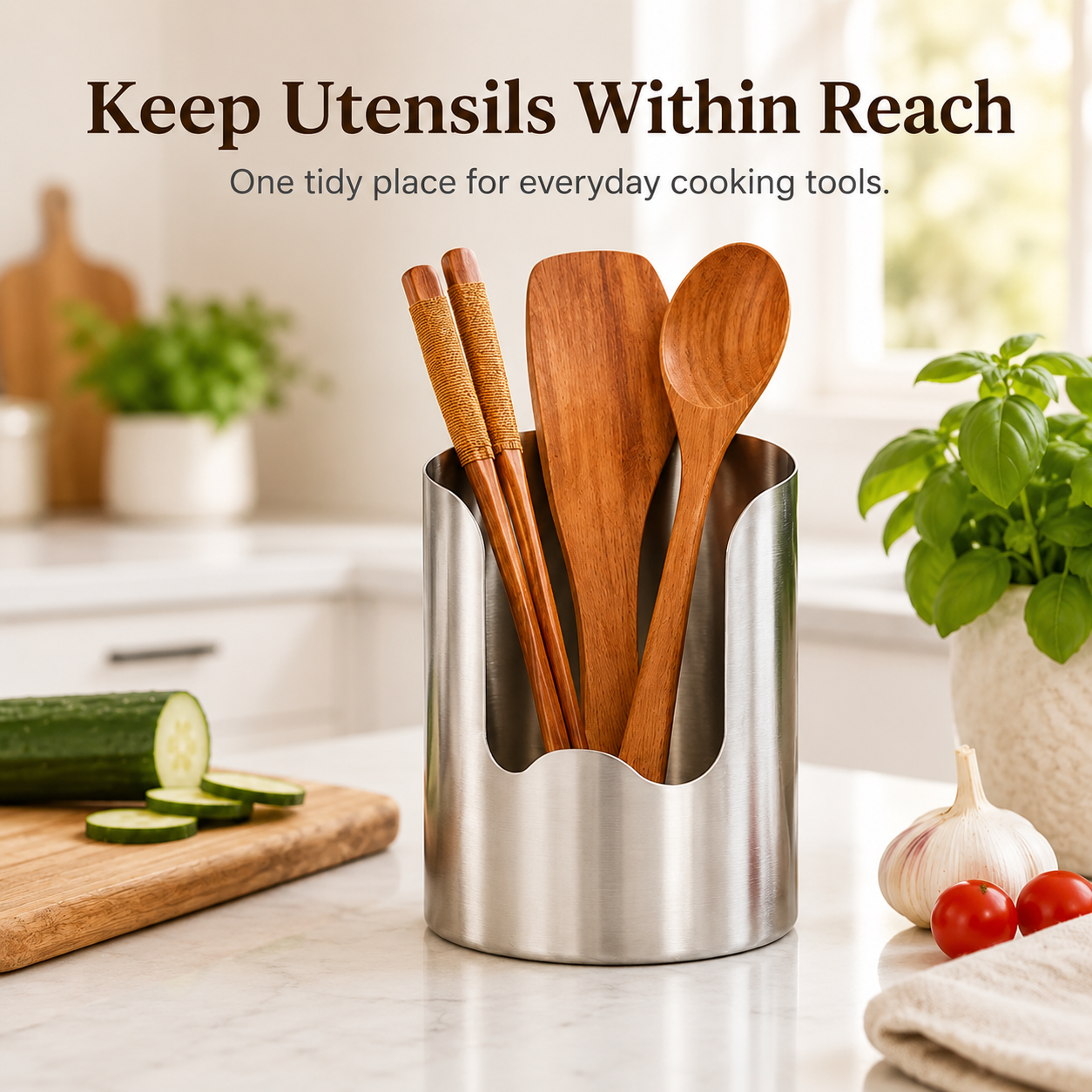 🍳 Stainless Steel Utensil Holder Caddy for Kitchen Countertop 🥢