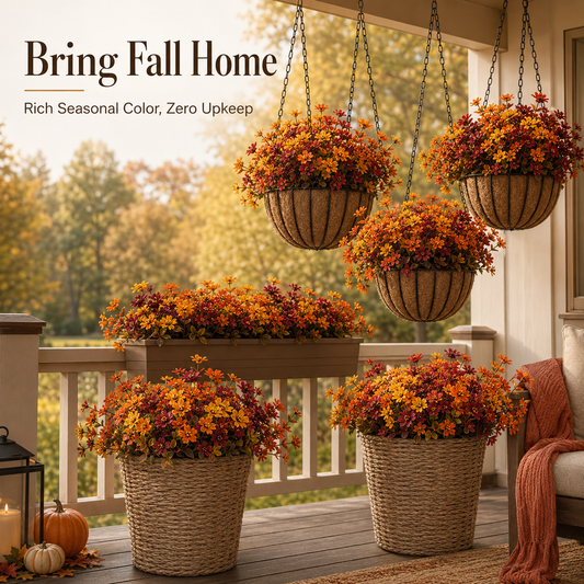 🍂 UV-Resistant Autumn Artificial Flowers – Multicolor Outdoor Fall Blooms 🌾