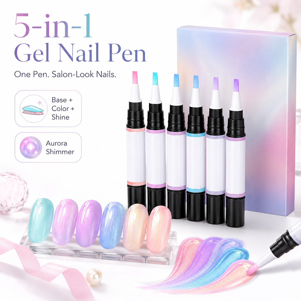 ⚡50K+ Sold💅 5-in-1 Gel Nail Polish Pen – Salon-Style Shimmer Manicure at Home
