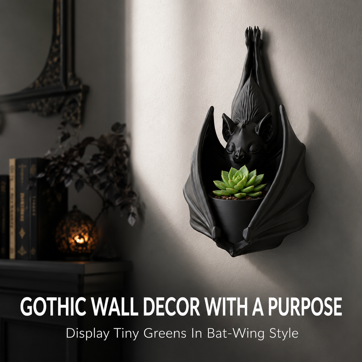 🦇 Sculpted Gothic Bat Wall Hanging Planter & Succulent Holder 🌿