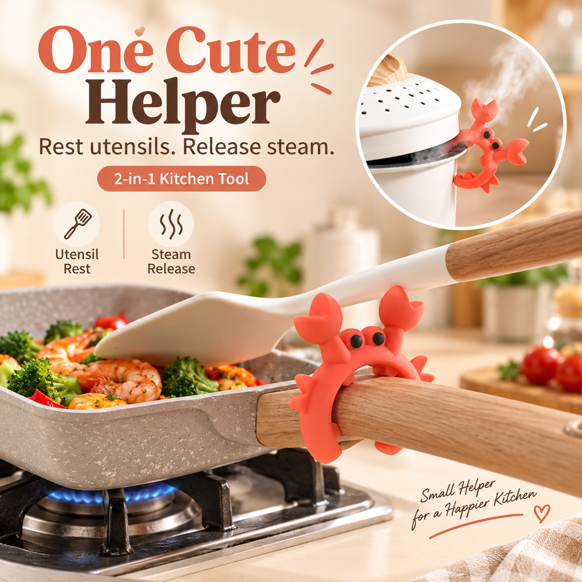 🦀 Cute Crab Silicone Utensil Holder and Pot Lid Lifter 🍲