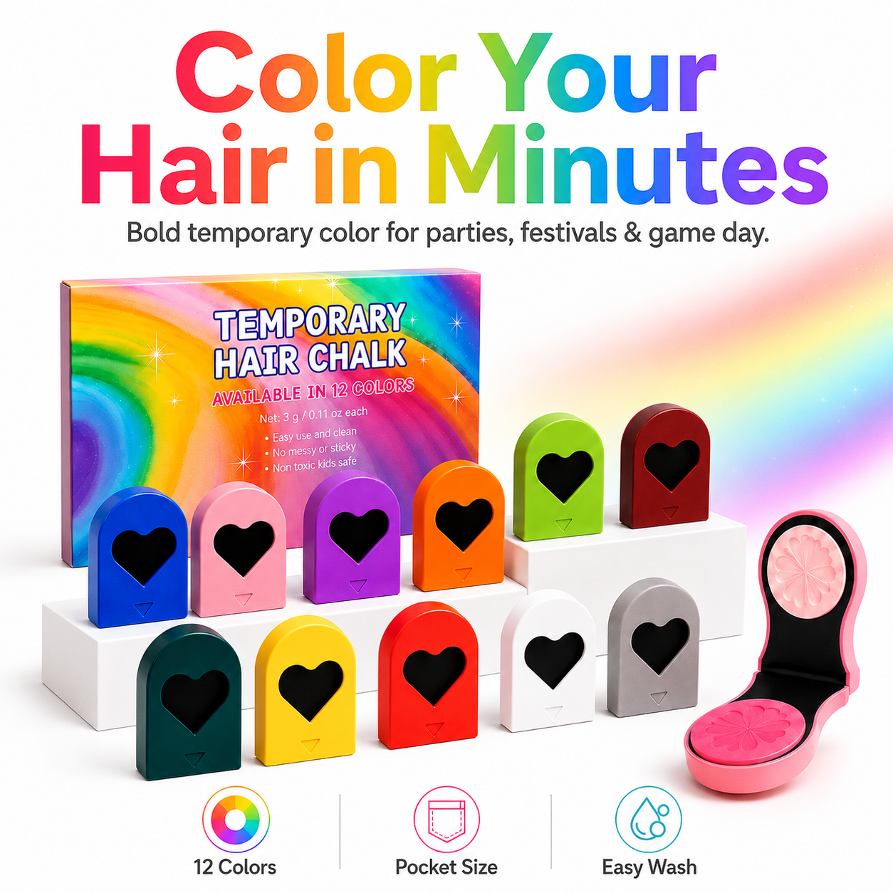 💖 Temporary Hair Chalk Applicators Set for Instant Washable Color 🎨