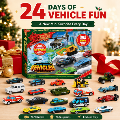 🚗 24-Day Christmas Vehicle Advent Calendar with Fold-Out Play Scene 🚁