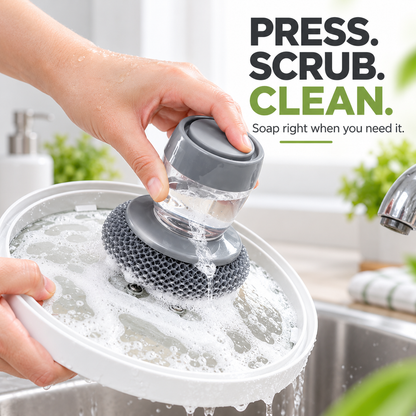 🧽 Refillable Soap Dispensing Dish Scrubber – Palm Kitchen Cleaning Brush ✨