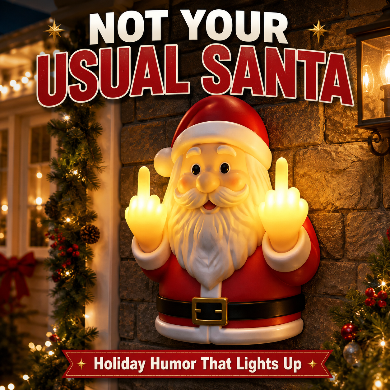 🎅 Cheeky Lighted Santa Wall Decor – Funny Holiday Humor 💡