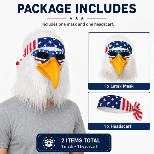 🔥🇺🇸 Be The Focus! Realistic Latex Eagle Mask with Patriotic US Flag Headband 🦅