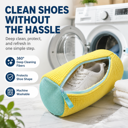 👟 Machine Washable Shoe Cleaning Bag with 360 Degree Plush Microfiber Bristles 🧼