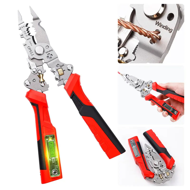 16-in-1 wire stripping pliers with voltage detector