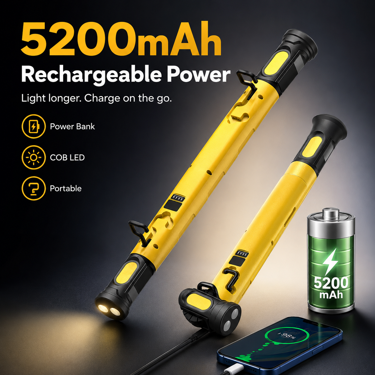 🔦 3000LM Magnetic LED Work Light – Rechargeable & Hands-Free