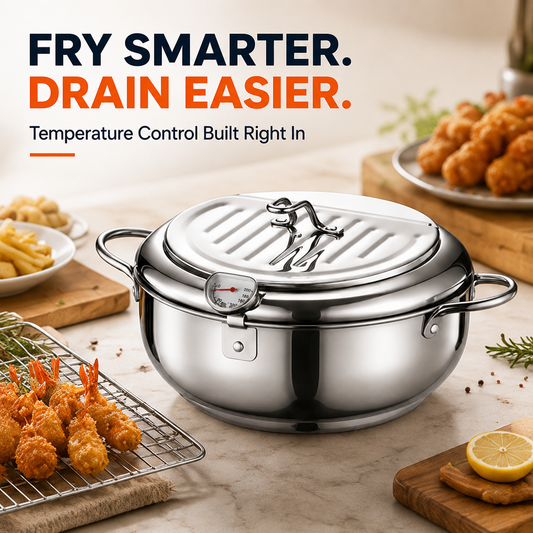 🔥🍗 304 Stainless Steel Stovetop Deep Fryer Pot – With Thermometer 🍟