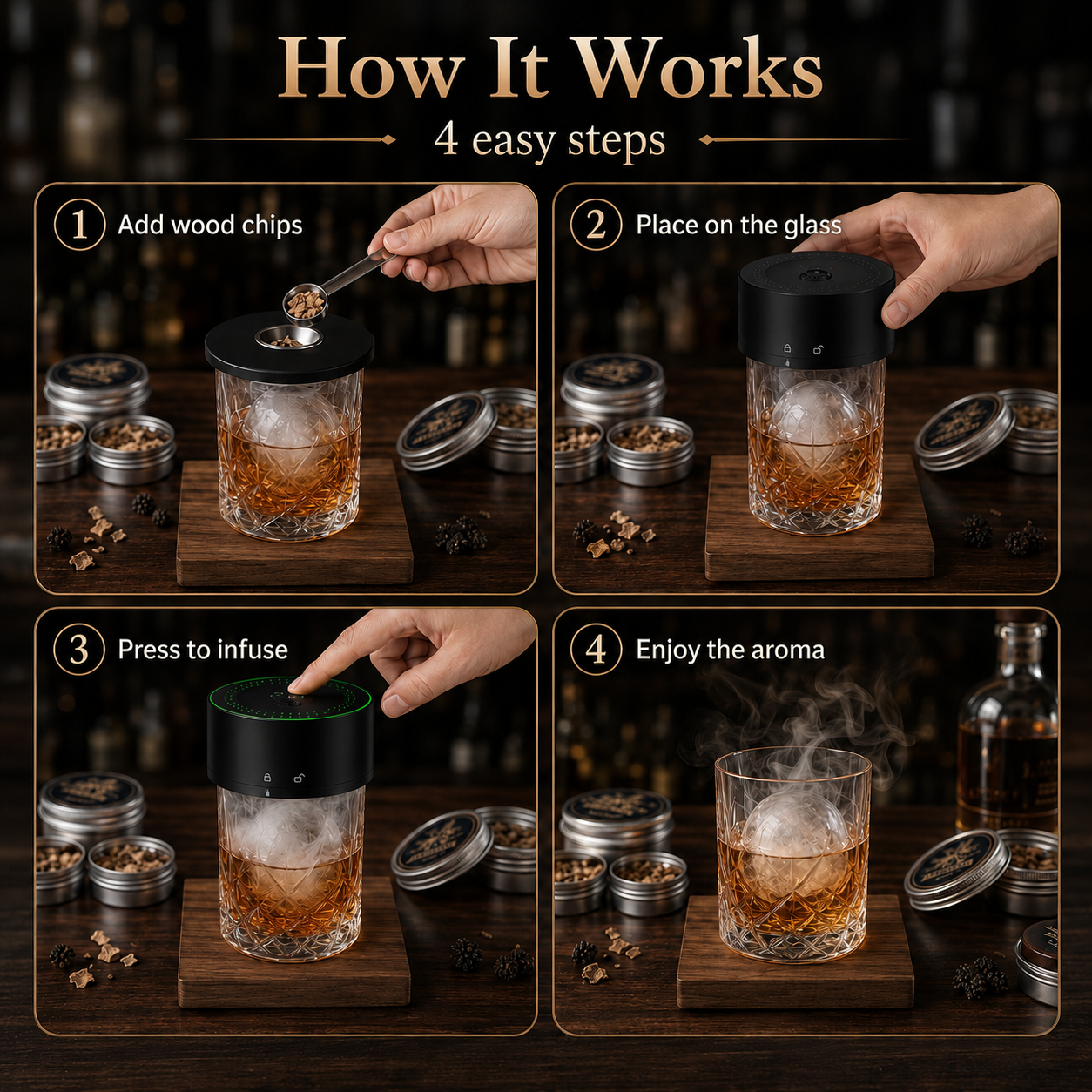 ✨ Electric Aroma Infuser Kit – Whiskey & Cocktail Wood Smoke Infuser