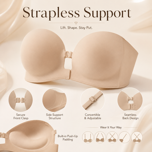 ✨ Convertible Strapless Push Up Bra Front Buckle Non Slip Invisible Lingerie 💃