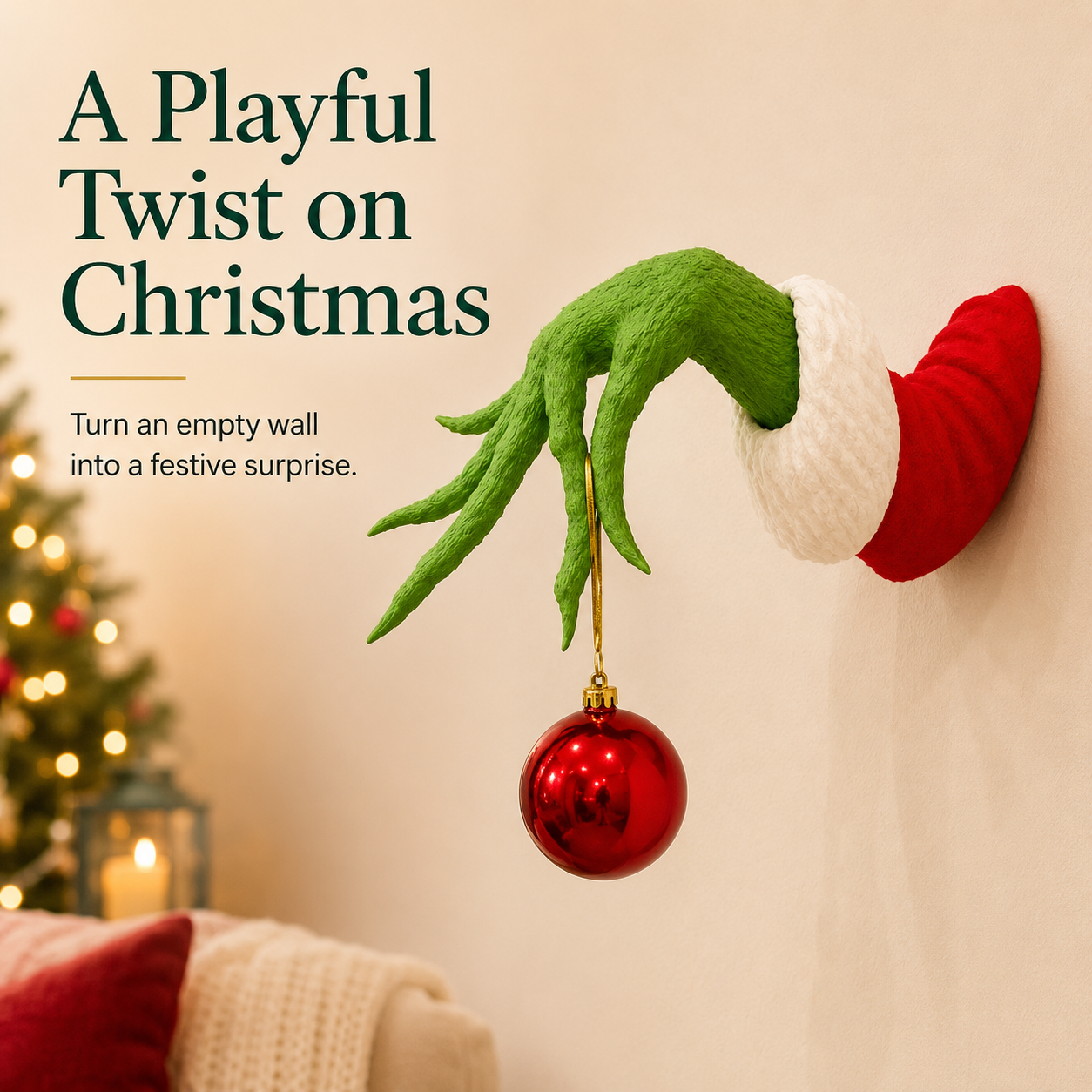 🎄 Green Monster Hand Christmas Wall Mount Ornament Holder Decor 🎁