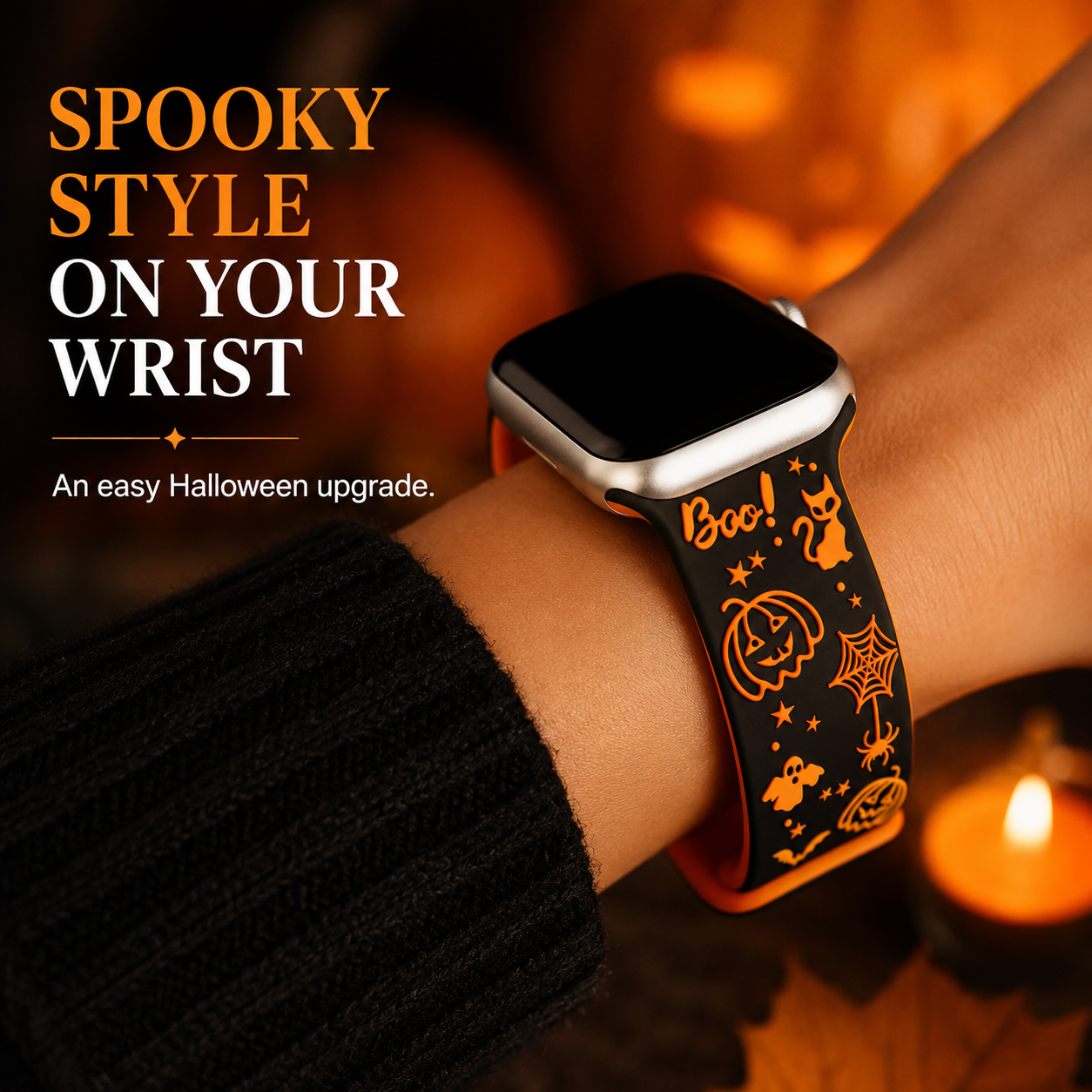 🎃 Halloween Engraved Silicone Watch Band with Butterfly Buckle 👻