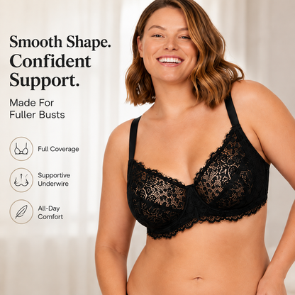 🌸 Full-Coverage Lace Minimizer Bra with Plush Underwire & Smoothing U-Back ✨