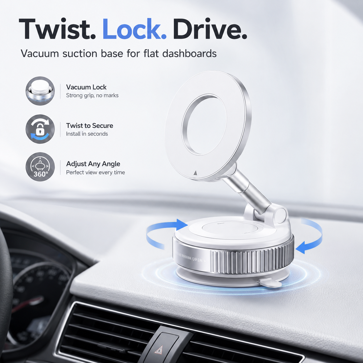 📱 360° Adjustable MagSafe Car Phone Holder for Dashboard & Smooth Surfaces