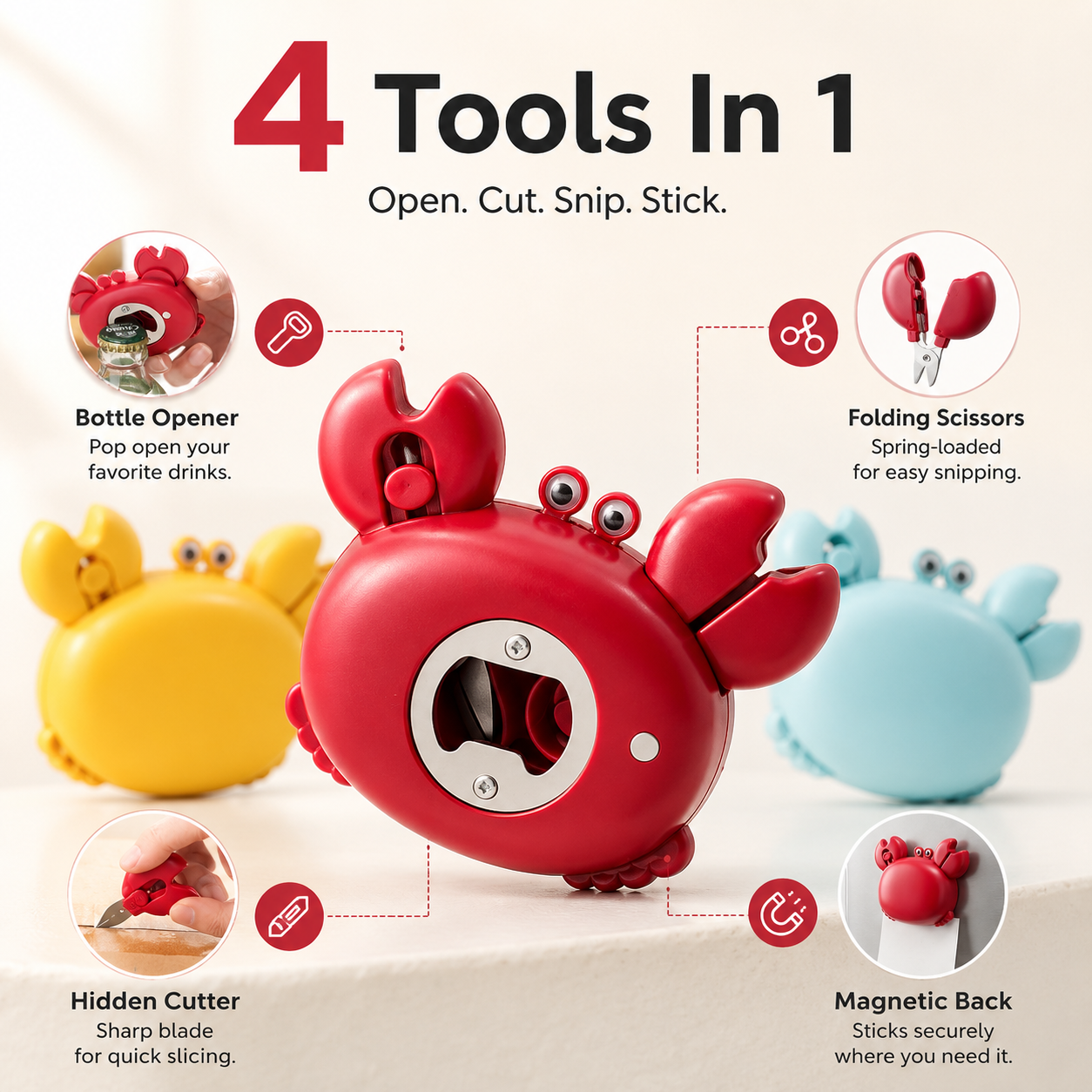 🦀 Cute 4-in-1 Crab Kitchen Gadget – Open, Cut, Slice & Stick Anywhere