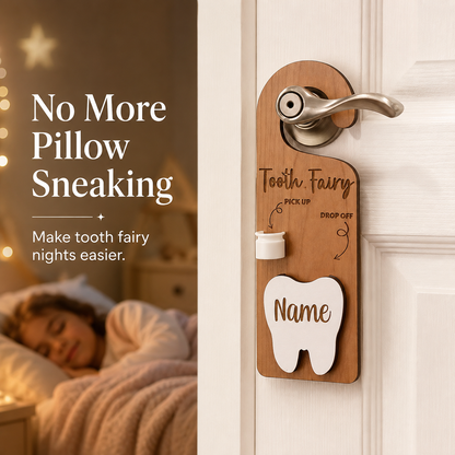 🧚 Personalized Wooden Tooth Fairy Door Hanger with Money Pocket 🦷