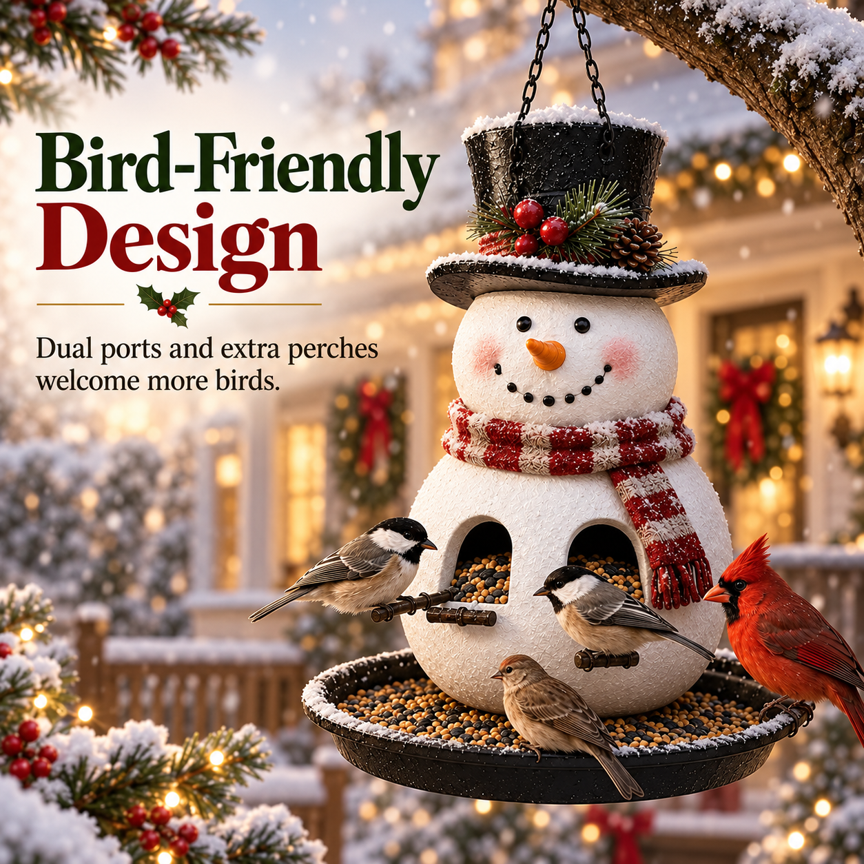 🐦 Festive Holiday Hanging Bird Feeder – All-Weather Winter Garden & Porch Decor 🌲