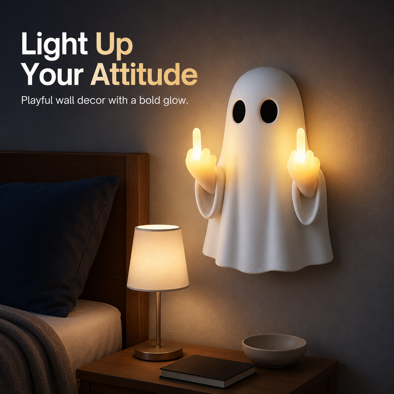 👻 Sassy Ghost Wall Light – Cheeky Illuminated Hand Gesture Room Decor 💡
