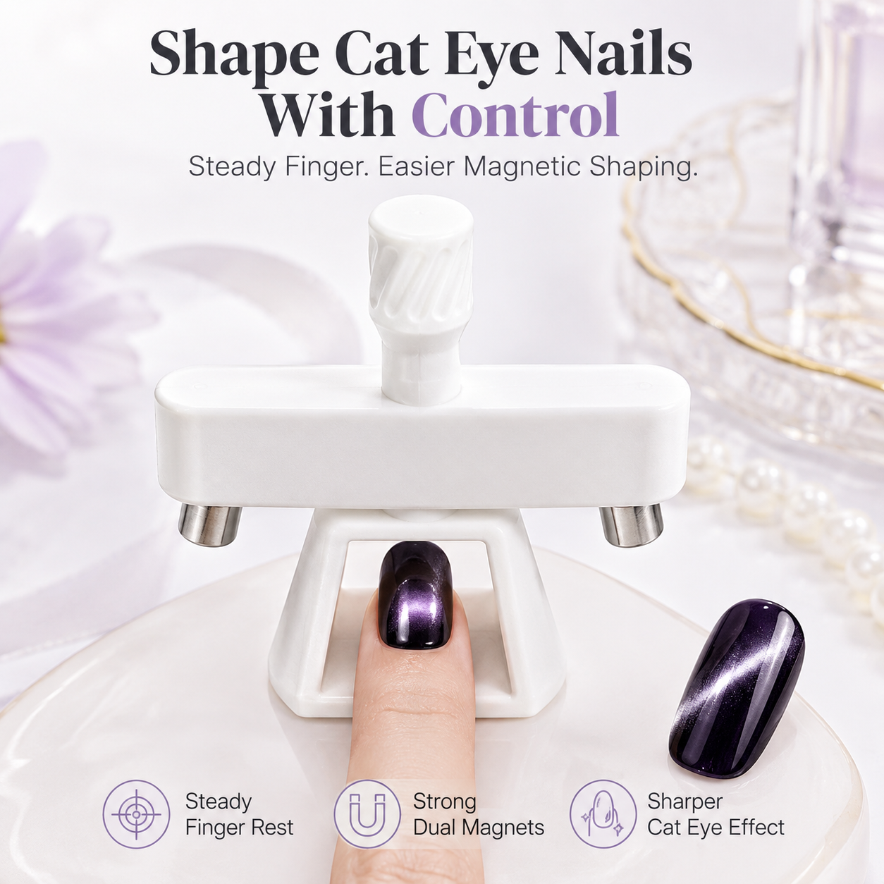 💅 Rotating Cat Eye Gel Nail Magnet Tool with Dual Height Finger Rests 💎