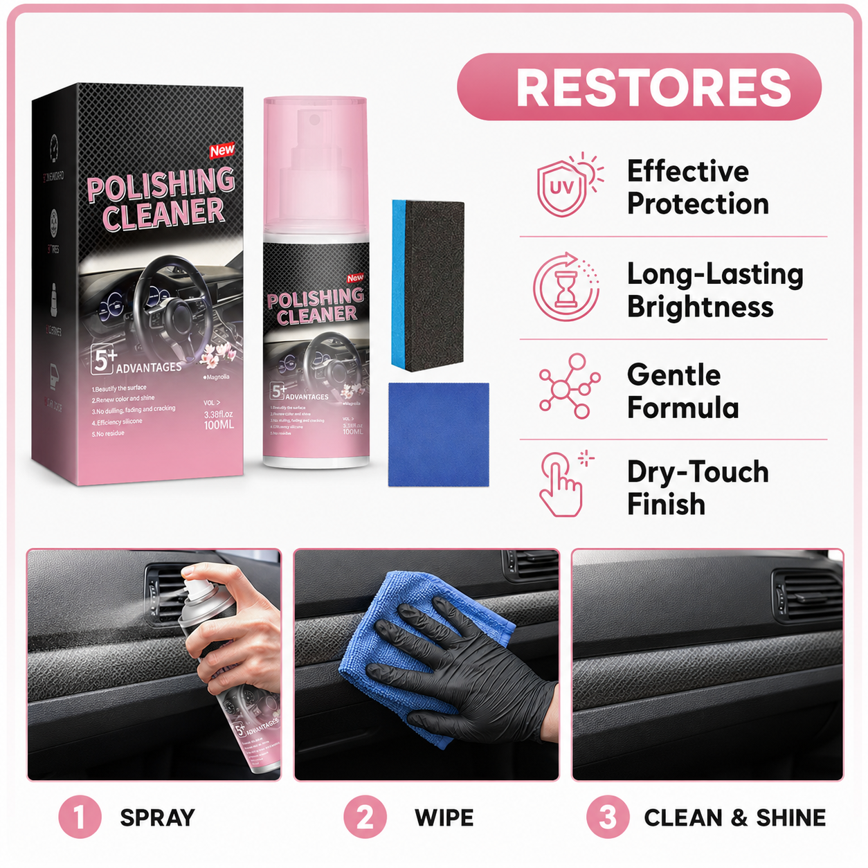 🎉 Buy 2 Get 1 FREE | 🛡️ Non-Greasy Car Plastic & Leather Restorer Spray 🚘