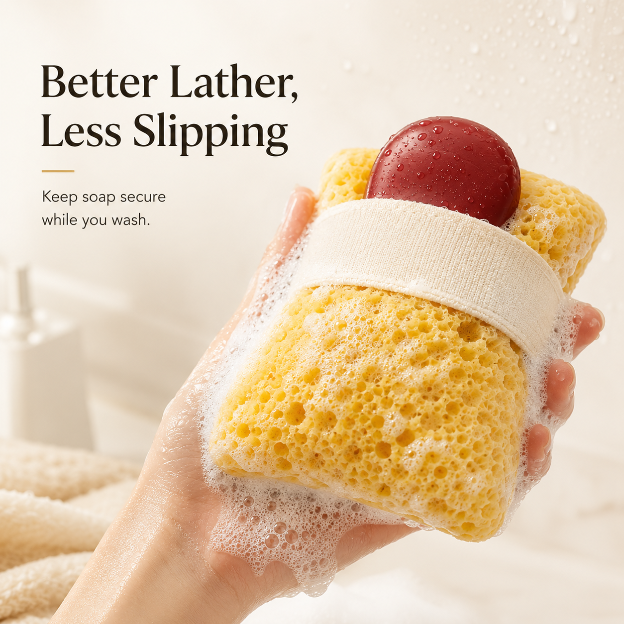 🧼 Rich Lather Soap Pocket Sponge | Non-Slip Shower Essential 🫧