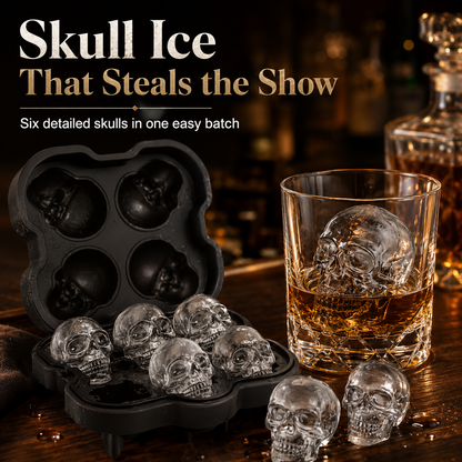 💀 6 Cavity 3D Skull Silicone Ice Cube Mold Tray Whiskey Cocktail Ice Maker 🥃
