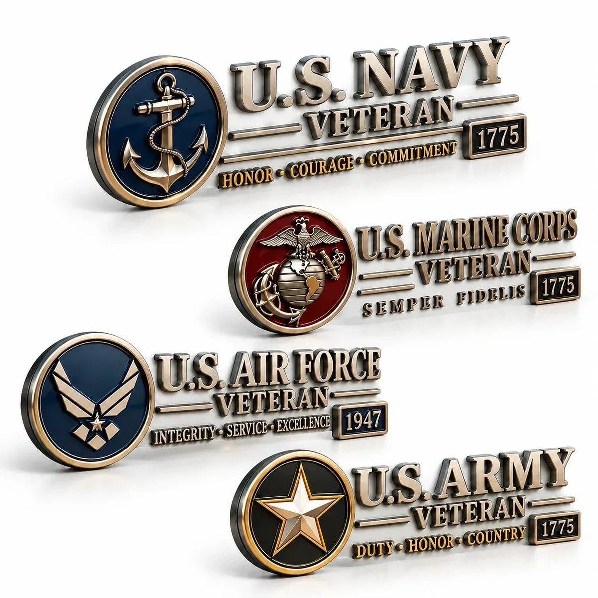 ⚓ U.S. Navy Veteran Metal Car Emblem - 3D Adhesive Vehicle Badge