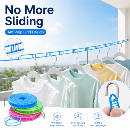 🌬️ Portable Windproof Clothesline – Anti-Slip Drying Rope for Travel, Balcony & Small Spaces