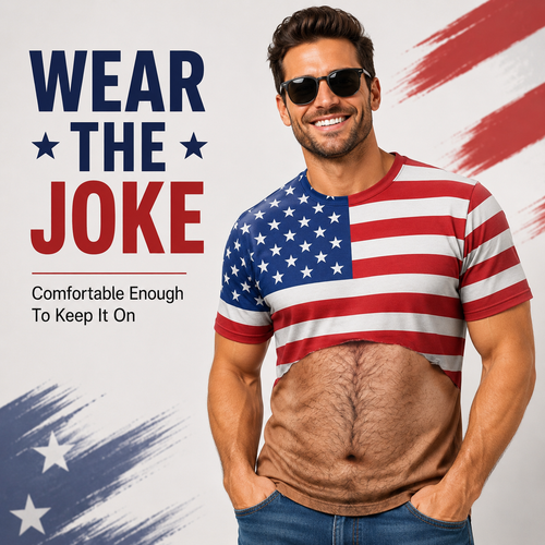 🇺🇸 Men's Novelty Patriotic American Flag Body Hair 3D Printed T-Shirt 👕