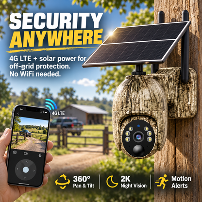 🔥 50% OFF 4G LTE Solar Security Camera – 360° Pan & Tilt, 2K Night Vision