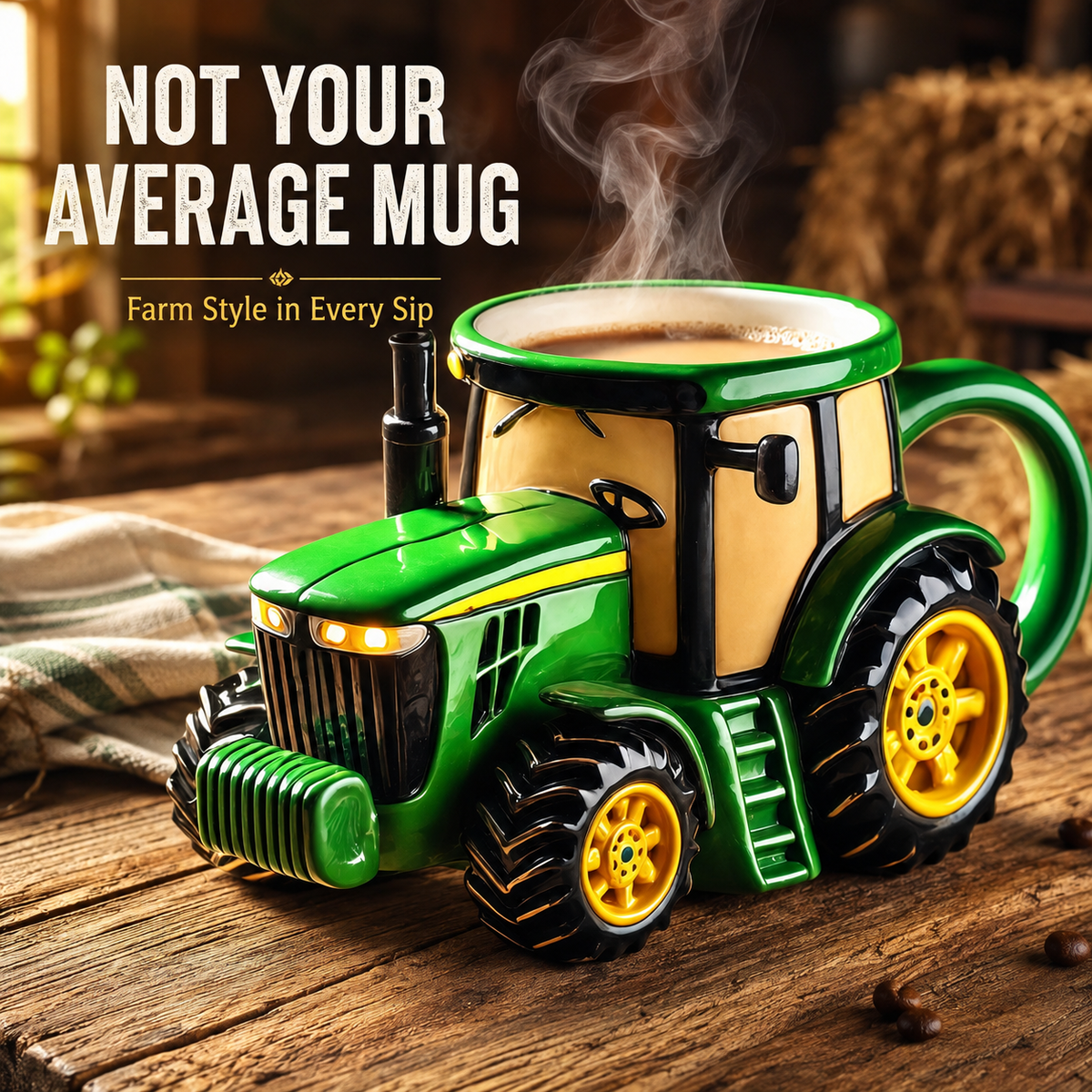 🚜 3D Sculpted Farm Tractor Novelty Mug – Rustic Harvester Coffee Cup 🌾