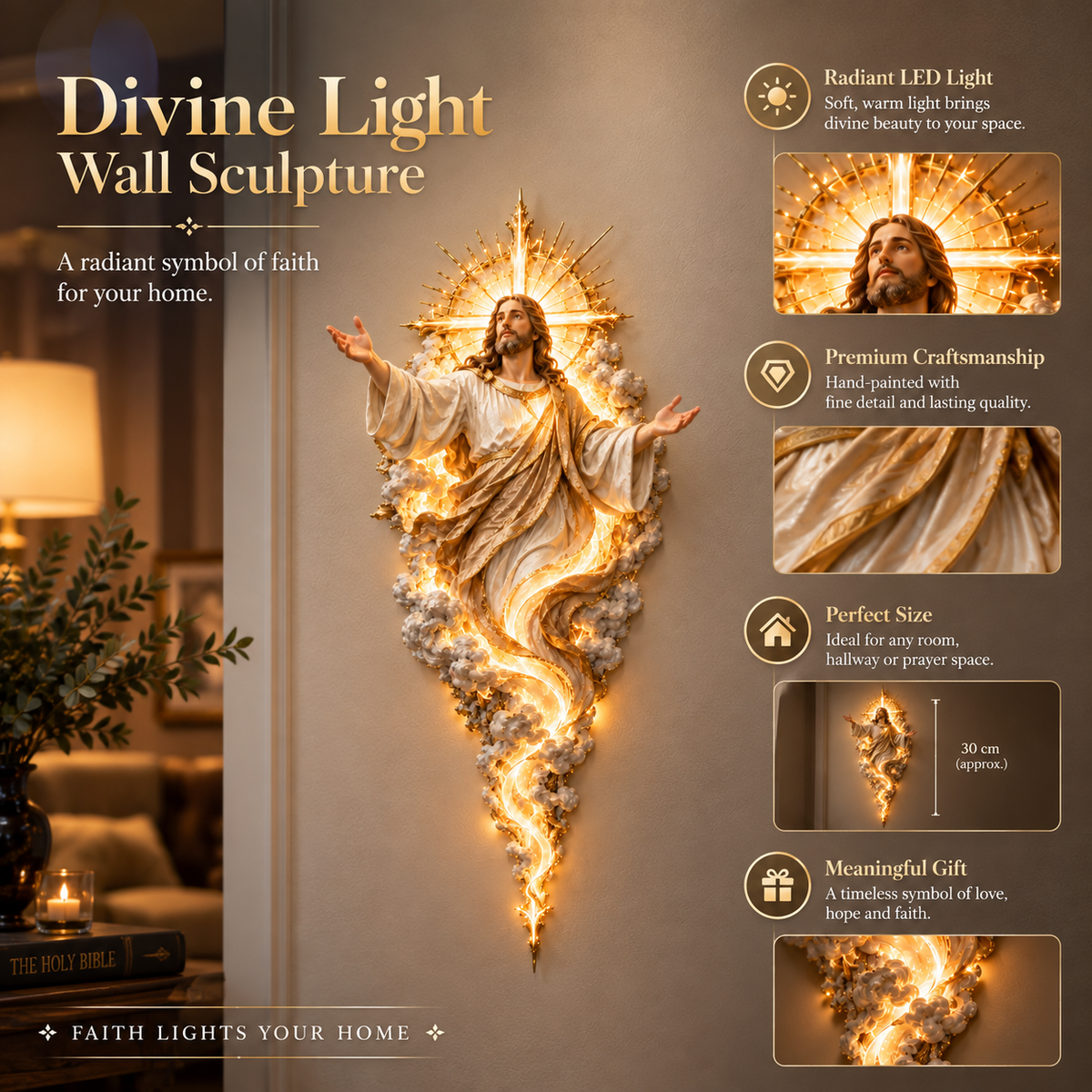 🔥Last Day 49% OFF -  ✝️ Light of the World Jesus Wall Sculpture – A Radiant Symbol of Faith for the Home