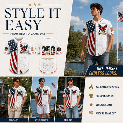 ⏰ Last Day 55% OFF 🇺🇸🦅 America 250th Anniversary Baseball Jersey – 1776–2026 Patriotic Freedom Shirt