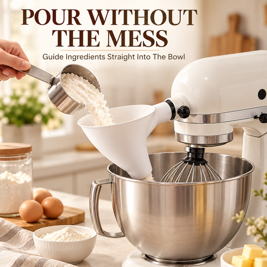 🥣 Stand Mixer Ingredient Pouring Chute Funnel – Mess-Free Hub Attachment 🍰