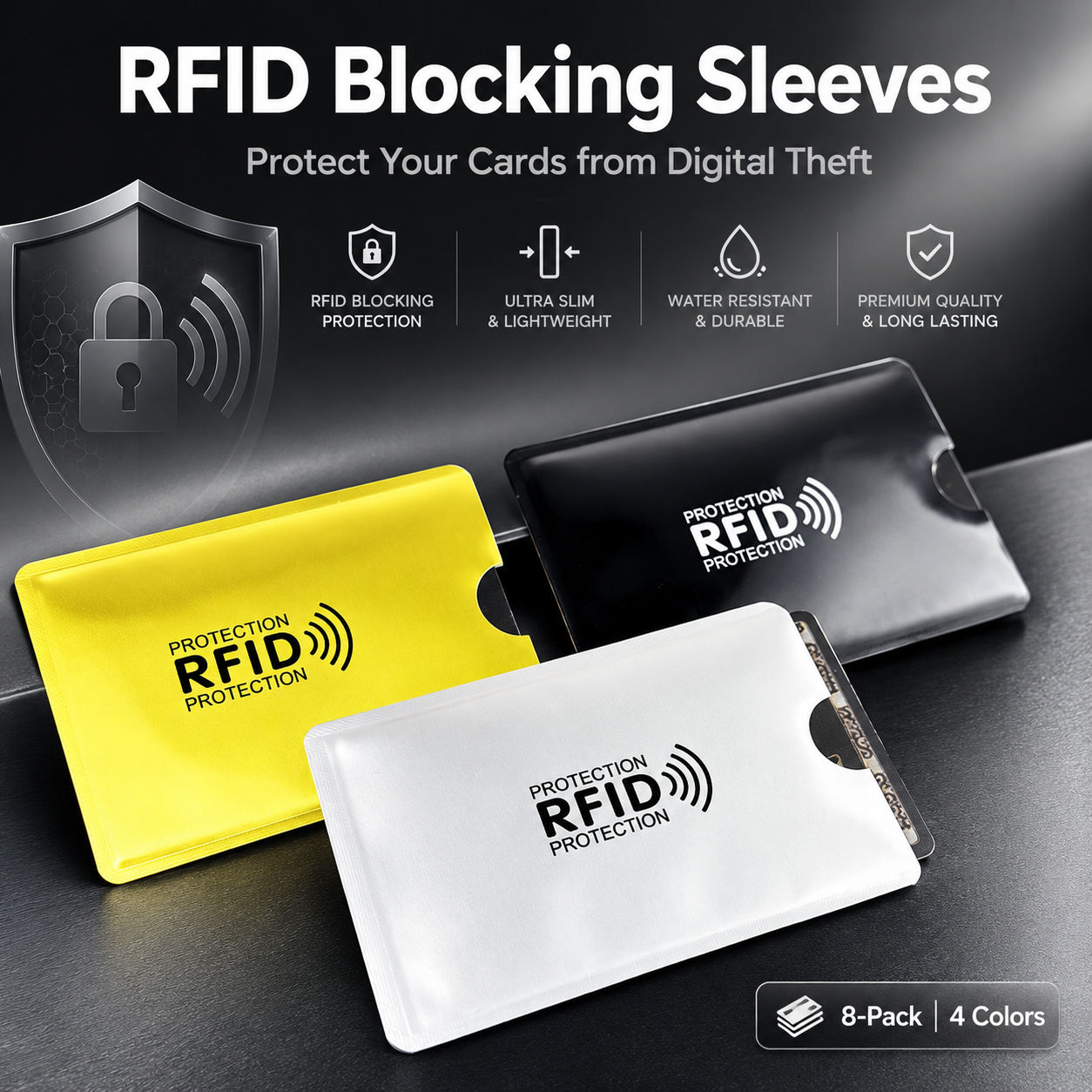 🛡️ RFID Blocking Card Sleeves 8-Pack – Slim Anti-Scan Card Protectors for Wallet Security