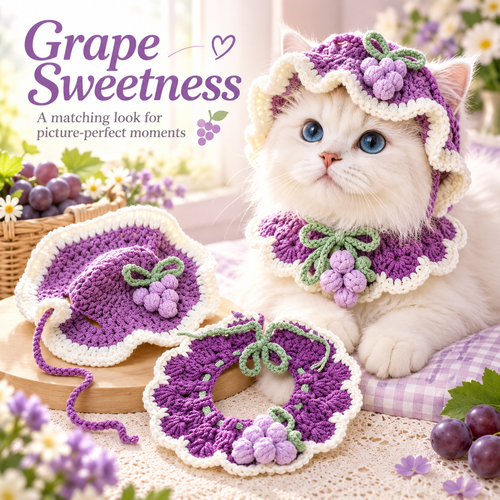 🐾 Handcrafted Crochet Pet Hat & Collar Set – Viral Cute Photo Costume Set ✨