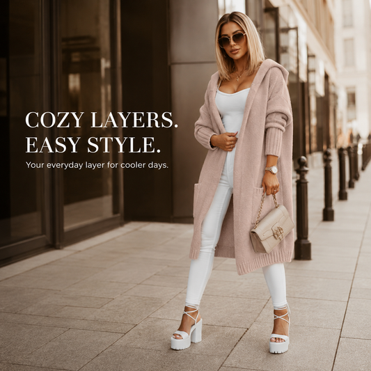 🧥 Women's Oversized Hooded Longline Knit Cardigan with Pockets 🧶