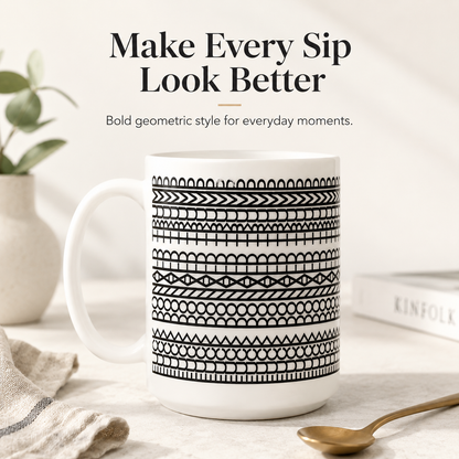 ☕ Geometric Patterned Ceramic Mug – Modern Everyday Drinkware ✨