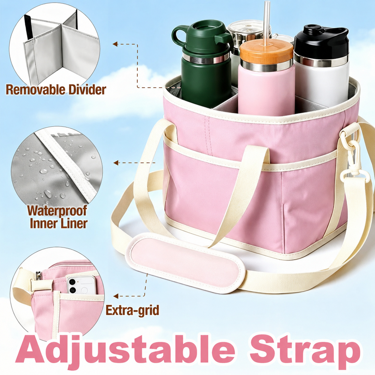 ☕Cithway 4-Grid Insulated Drink Carrier Bag Anti-Tip Multi-Beverage Tote 🧋