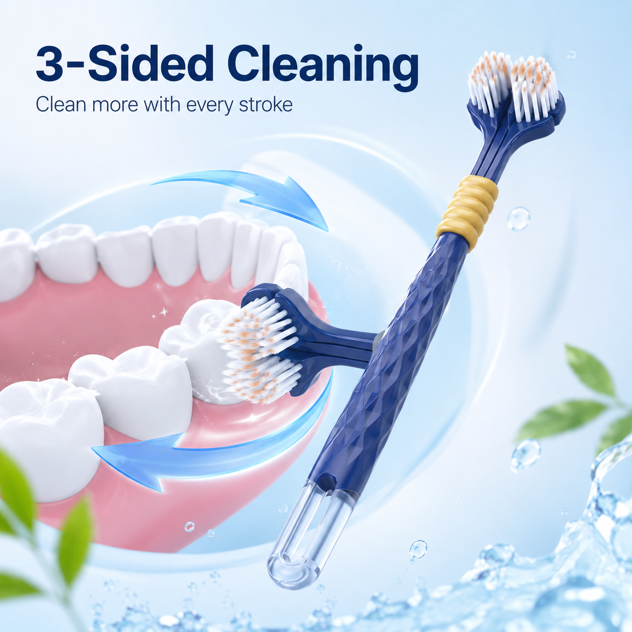 🪥 3-Sided Wrap-Around Manual Toothbrush with Tongue Scraper ✨